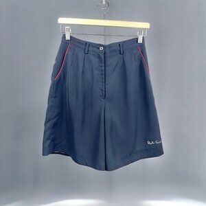 * Paolo Gucci Korean Bootleg Navy high Rise Pleated Trouser Shorts Size 26
